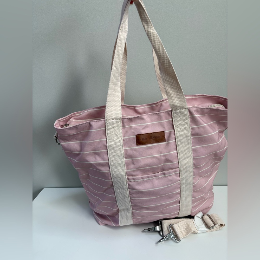Kindred Bravely Florence Striped Pink & White Tote Bag with Crossbody Strap